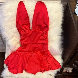 SHEIN Red Backless Halter Dress